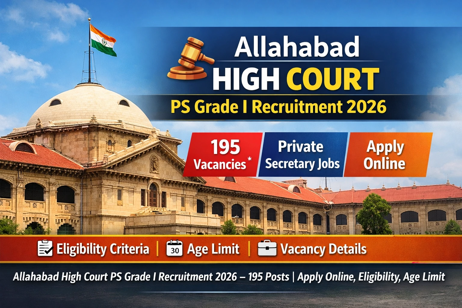 Allahabad High Court Private Secretary Grade I Recruitment 2026 Notification, 195 Vacancy, PS Grade I Jobs Apply Online