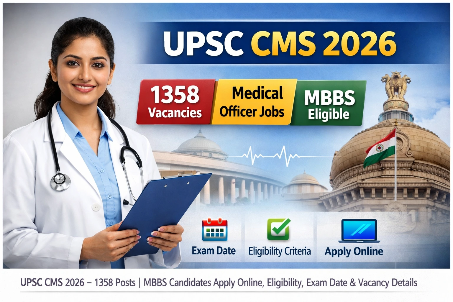 UPSC CMS Online Form 2026 Notification, 1358 Vacancy, Medical Officer Recruitment, MBBS Jobs Apply Online
